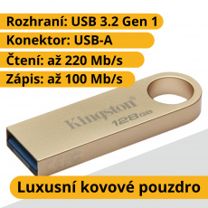 128GB Kingston Data Traveler SE9, USB-A 3.2 Gen 1, čtení/zápis - 220/100MB/s