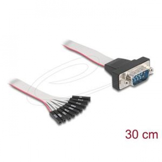 Delock Plochý stuhový kabel RS-232 z 9 pinového zásuvkového konektoru na 9 pinovou zástrčku D-Sub s maticemi, 30 cm