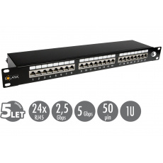 19" patch panel Solarix 24 x RJ45 CAT6 STP černý 1U SX24-6-STP-BK