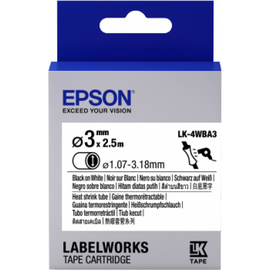 Epson Label Cartridge Heat Shrink Tube (HST) LK-4WBA3 Black/White D3mm (2.5m)