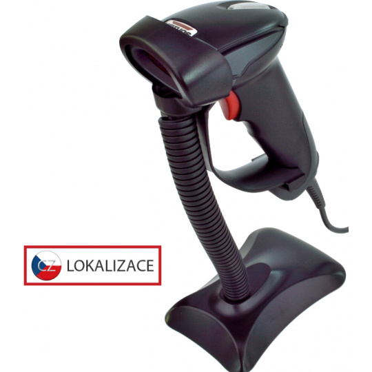 Laserová čtečka Virtuos HT-900A, USB (klávesnice/RS-232 emulace), stojánek, černá