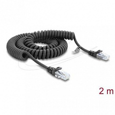 Delock Vinutý kabel rozhraní RJ50, ze zástrčky na zástrčku, 2 m, černý Delock Vinutý kabel rozhraní RJ50, ze zástrčky na zástrčku, 2 m, černý