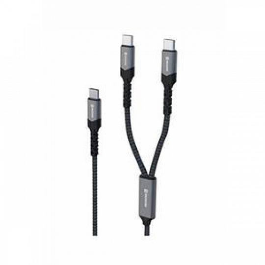 SWISSTEN NABÍJECÍ KABEL 2v1 100W USB-C / 2x USB-C 1,5 M ČERNÝ
