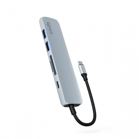 Epico 6v1 hliníkový USB-C 8K hub - modrá Epico 6v1 hliníkový USB-C 8K hub - modrá