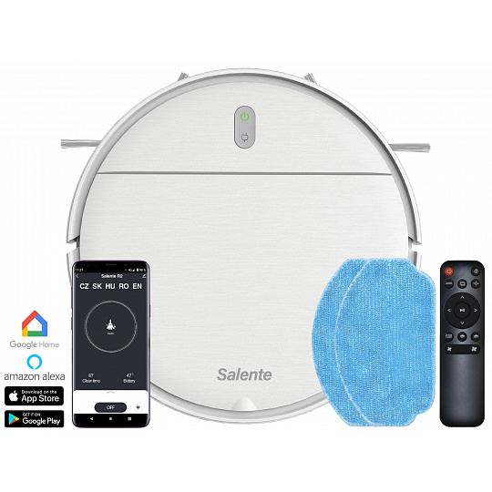 Salente R2, robotický vysavač, stírání vodou, nabíjecí stanice, bílý