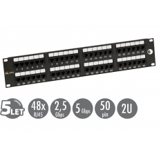 19" patch panel Solarix 48 x RJ45 CAT6 UTP 350 MHz černý 2U SX48-6-UTP-BK