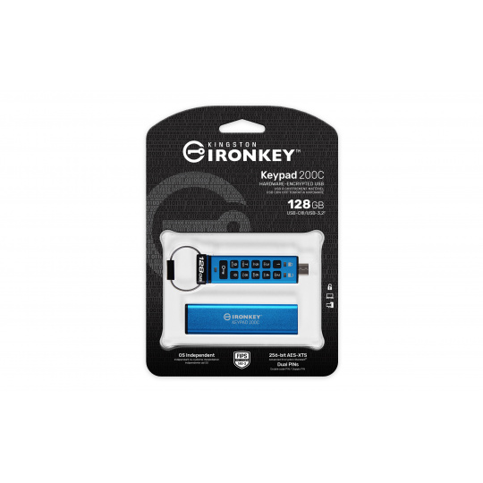 128GB Kingston Ironkey Keypad 200C, USB-C 3.2 Gen 1, šifrování XTS-AES