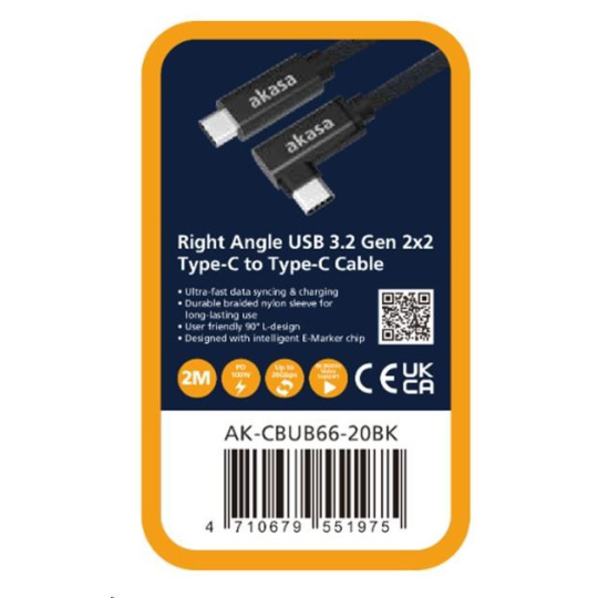 AKASA - USB 3.2 Gen 2 Type-C na C, úhlová