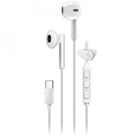Genius HS-M366 Headset, drátový, do uší, mikrofon, ovládání hlasitosti, 360° rotační klip, USB-C, bílý