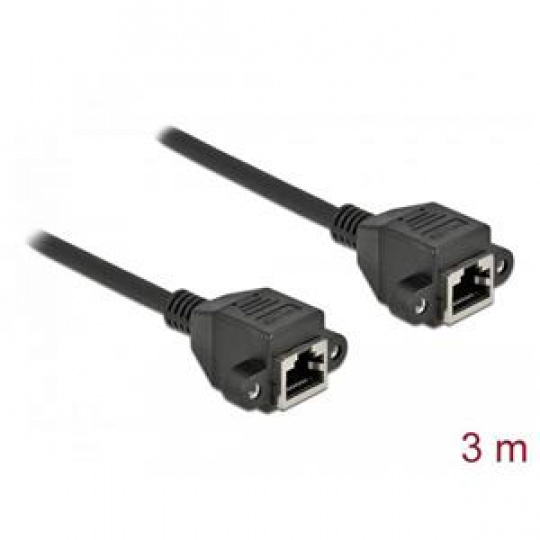 Delock Prodlužovací síťový kabel, ze zásuvky S/FTP RJ45 na zástrčku RJ45, Cat.6A, délka 3 m, černý