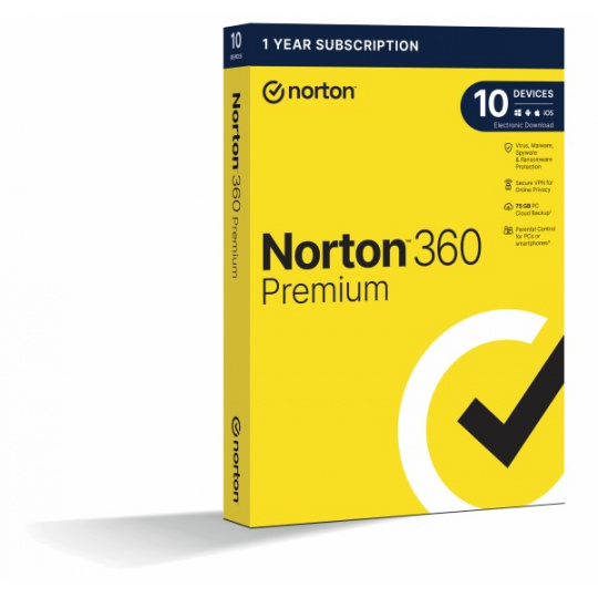 NORTON 360 PREMIUM 75GB CZ 1 uživatel pro 10 zařízení na 1rok_CZ box