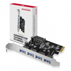 AXAGON PCEU-430VL, PCIe řadič, 4x USB 3.2 Gen 1 port, 5 Gbps, SATA napájení, SP