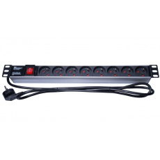 PremiumCord Panel napájecí 1U do 19" racku, 8x230V, 2m kabel, vypínač