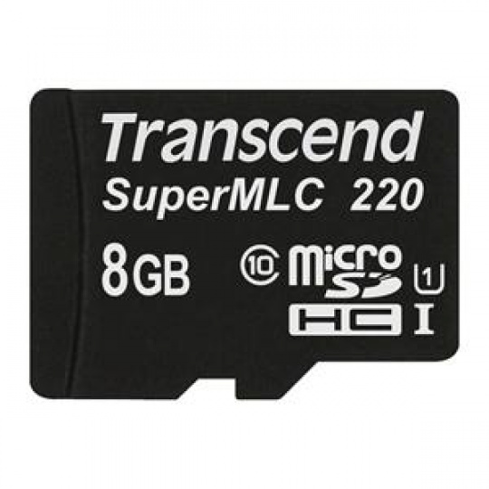 Transcend 8GB microSDHC220I UHS-I U1 (Class 10) SuperMLC průmyslová paměťová karta, 80MB/s R, 45MB/s W, černá