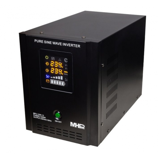 Napěťový měnič MHPower MPU-1200-12 12V/230V, 1200W, funkce UPS, čistý sinus