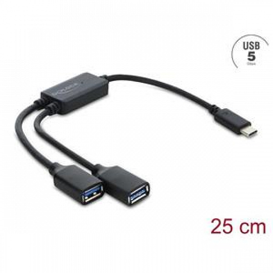 Delock Dvouportový kabelový rozbočovač USB 5 Gbps Typ-A s konektorem USB Type-C™, 25 cm Delock Dvouportový kabelový rozbočovač USB 5 Gbps Typ-A s konektorem USB Type-C™, 25 cm