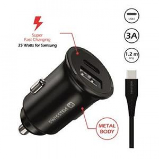 SWISSTEN CL PRO SAMSUNG SUPER FAST CHARGING 25W + KABEL USB-C/USB-C 1,2 M BLACK