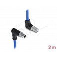 Delock Kabel M12, X-kódovaný, z 8 pinové zástrčky zahnuté dolů na zástrčku RJ45 zahnutou nahoru, S/FTP, stíněný, 2 m