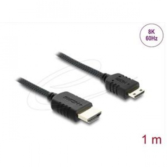 Delock Koaxiální kabel High Speed HDMI HDMI samec na Mini HDMI samec 8K 60 Hz s pleteným opláštěním 1 m