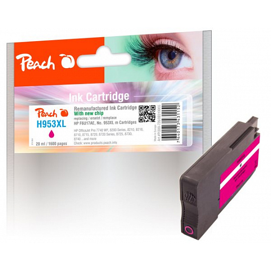 PEACH kompatibilní cartridge HP No. 953XL, purpurová, F6U17AE, 20ml OEM chip PEACH kompatibilní cartridge HP No. 953XL, purpurová, F6U17AE, 20ml OEM chip