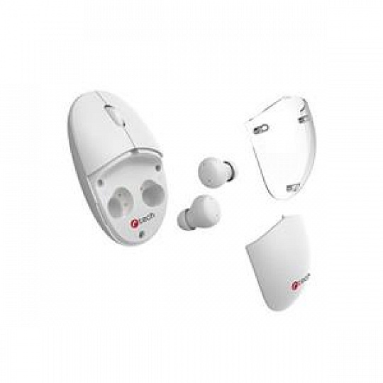 C-TECH Myš s TWS sluchátky WLM-21 Dual mode, bezdrátová, BT5.0 + 2,4GHz, 1600DPI, 3 tlačítka, USB nano receiver, bílá C-TECH Myš s TWS sluchátky WLM-21 Dual mode, bezdrátová, BT5.0 + 2,4GHz, 1600DPI, 3 tlačítka, USB nano receiver, bílá