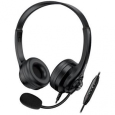 Genius HS-235U AI Headset, drátový, náhlavní, mikrofon, Copilot, ovládání hlasitosti, kabel 2,4m, USB, černý