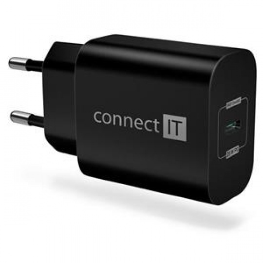 CONNECT IT Voyager2 nabíjecí adaptér 1×USB-C, 25W PD, ČERNÝ