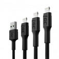 Green Cell Set 3x Cable GC Ray USB - Lightning 30cm, 120cm, 200cm for iPhone, iPad, iPod, white LED, quick charging