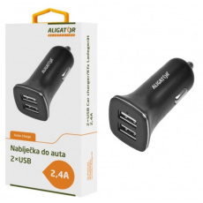 Nabíječka do auta ALIGATOR s 2xUSB výstupem 2,4A, Turbo charge, černá