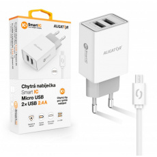 ALIGATOR Chytrá síťová nabíječka 2,4A, 2xUSB, smart IC, bílá, micro USB kabel ALIGATOR Chytrá síťová nabíječka 2,4A, 2xUSB, smart IC, bílá, micro USB kabel