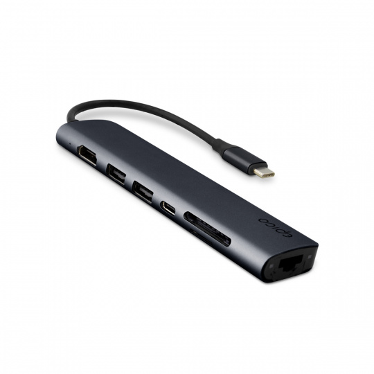 Epico 7v1 hliníkový USB-C 8K hub - inkoustová Epico 7v1 hliníkový USB-C 8K hub - inkoustová
