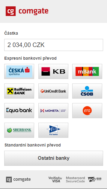 Tlačítka bank pro rychlý bankovní převod